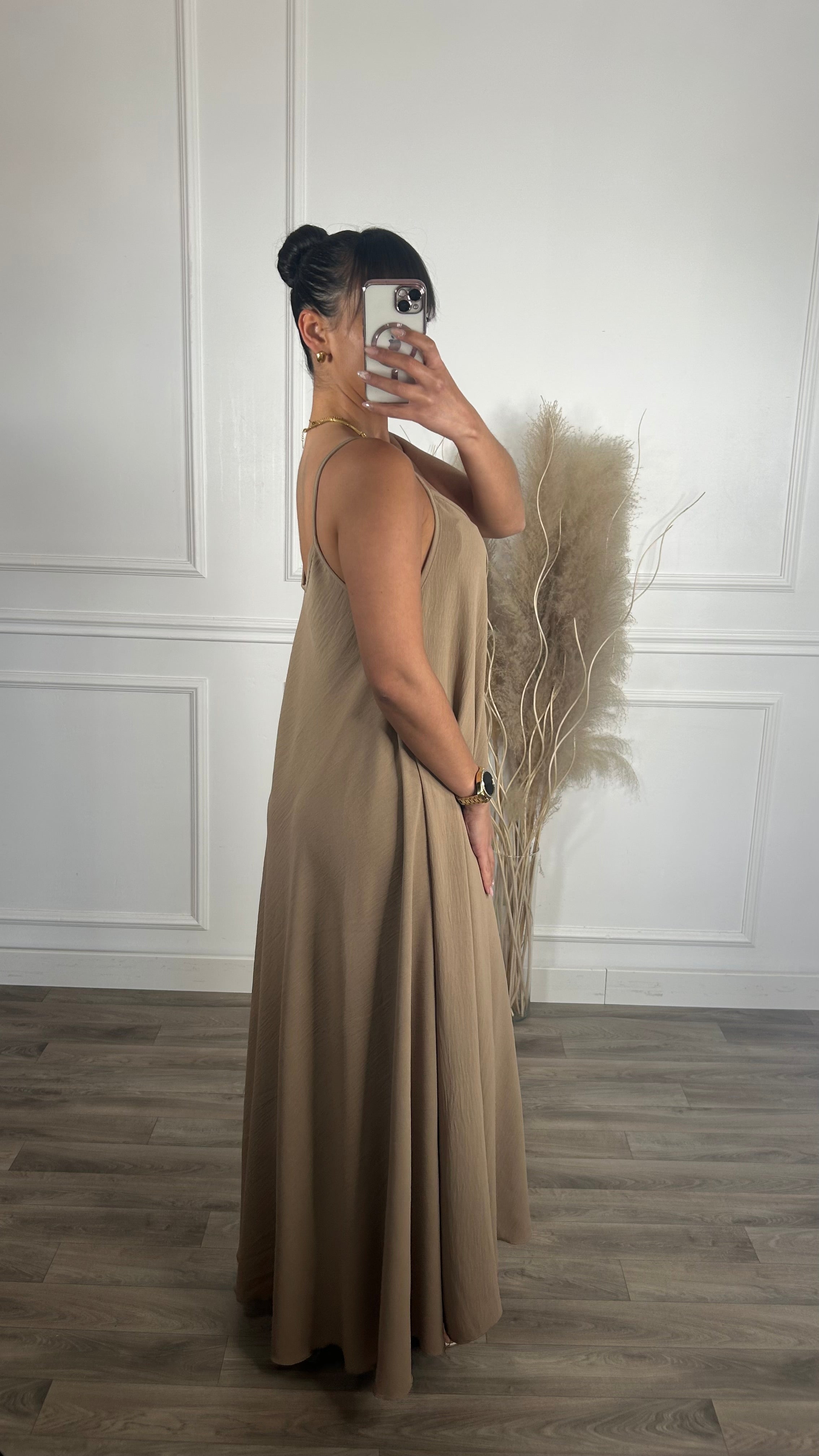 Vestido oversize de alças Taupe