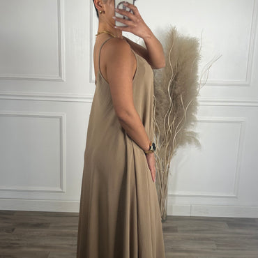 Vestido oversize de alças Taupe