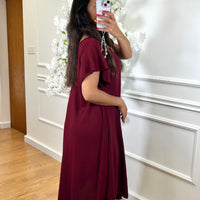 Vestido Midi oversize com folho na manga Bordo