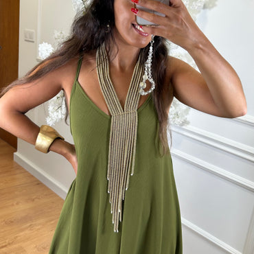 Vestido oversize de alças Verde Oliva