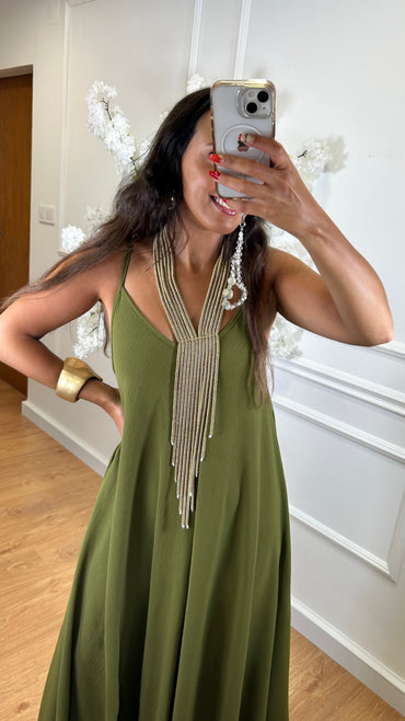 Vestido oversize de alças Verde Oliva