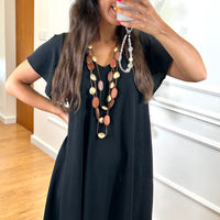 Vestido Midi oversize com folho na manga Preto
