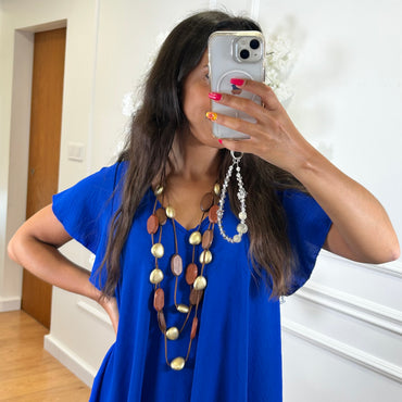 Vestido Midi oversize com folho na manga Azulão