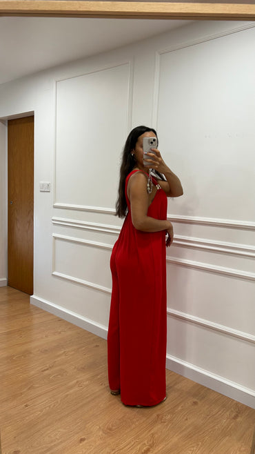 Macacão oversize com argola dourada em Vermelho