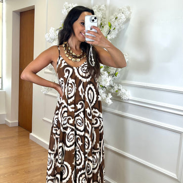 Vestido de Algodão estampado Castanho