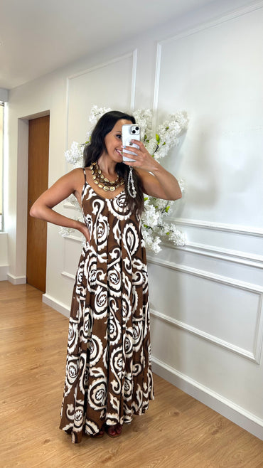 Vestido de Algodão estampado Castanho