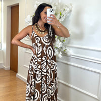 Vestido de Algodão estampado Castanho