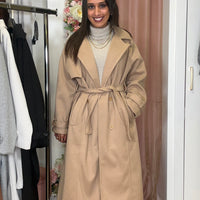 Casaco de Fazenda Comprido Texturado Camel