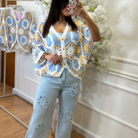 Calça de Ganga Wide Leg REDIAL Com Flores 3D
