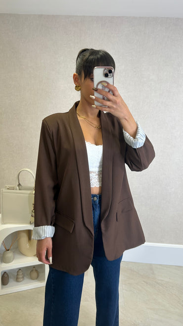 Blazer com Forro Listrado Castanho