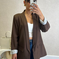 Blazer com Forro Listrado Castanho