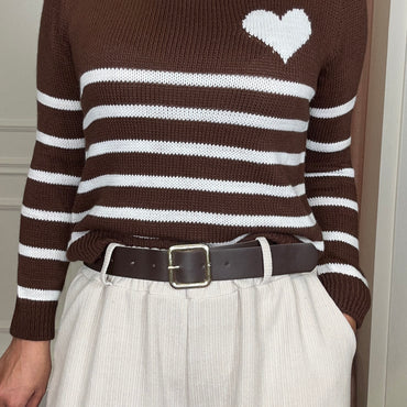 Camisola malha com Coração em Castanho