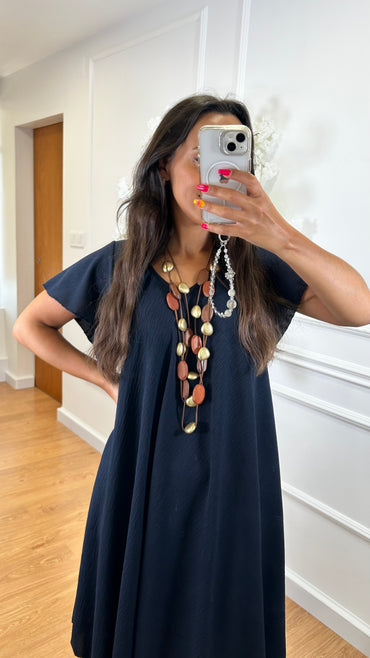 Vestido Midi oversize com folho na manga Azul Marinho