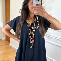 Vestido Midi oversize com folho na manga Azul Marinho