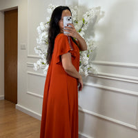 Vestido oversize com folho na manga em Tijolo