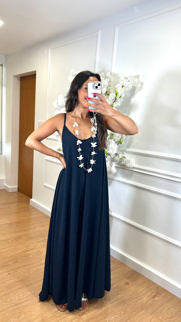 Vestido oversize de alças Azul Marinho