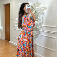 Vestido Indiano Com Manga Estampado Laranja