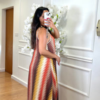 Vestido Zig Zag com fio dourado em Laranja