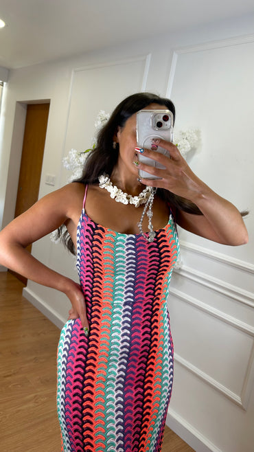 Vestido de Rede tons Fluorescentes