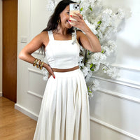 Conjunto Top + Saia comprida em Bege Perola