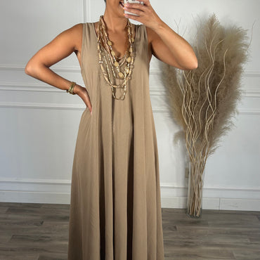 Vestido oversize de alça grossa Taupe