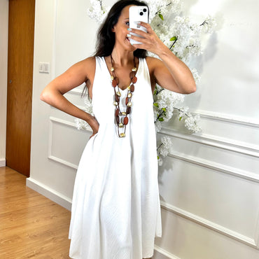 Vestido Midi com alça larga Branco