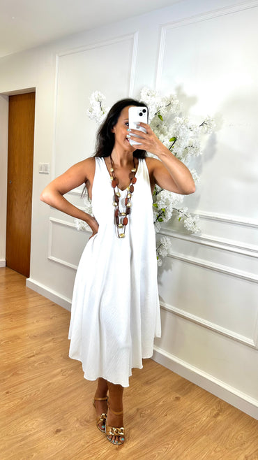 Vestido Midi com alça larga Branco