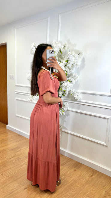 Vestido Salmão Repuxado