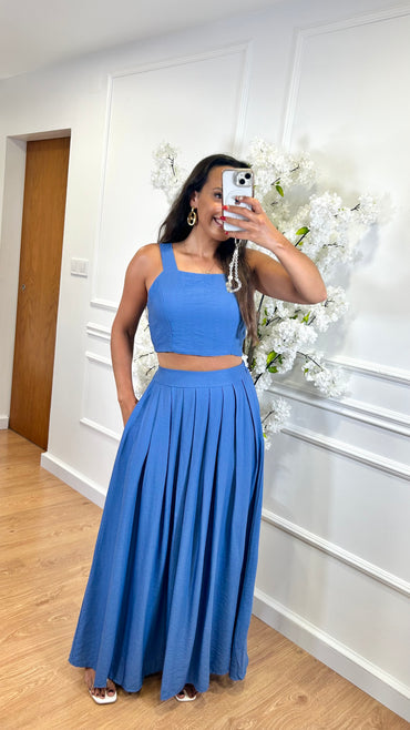 Conjunto Top + Saia comprida em Azul Indigo