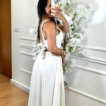 Conjunto Top + Saia comprida em Bege Perola