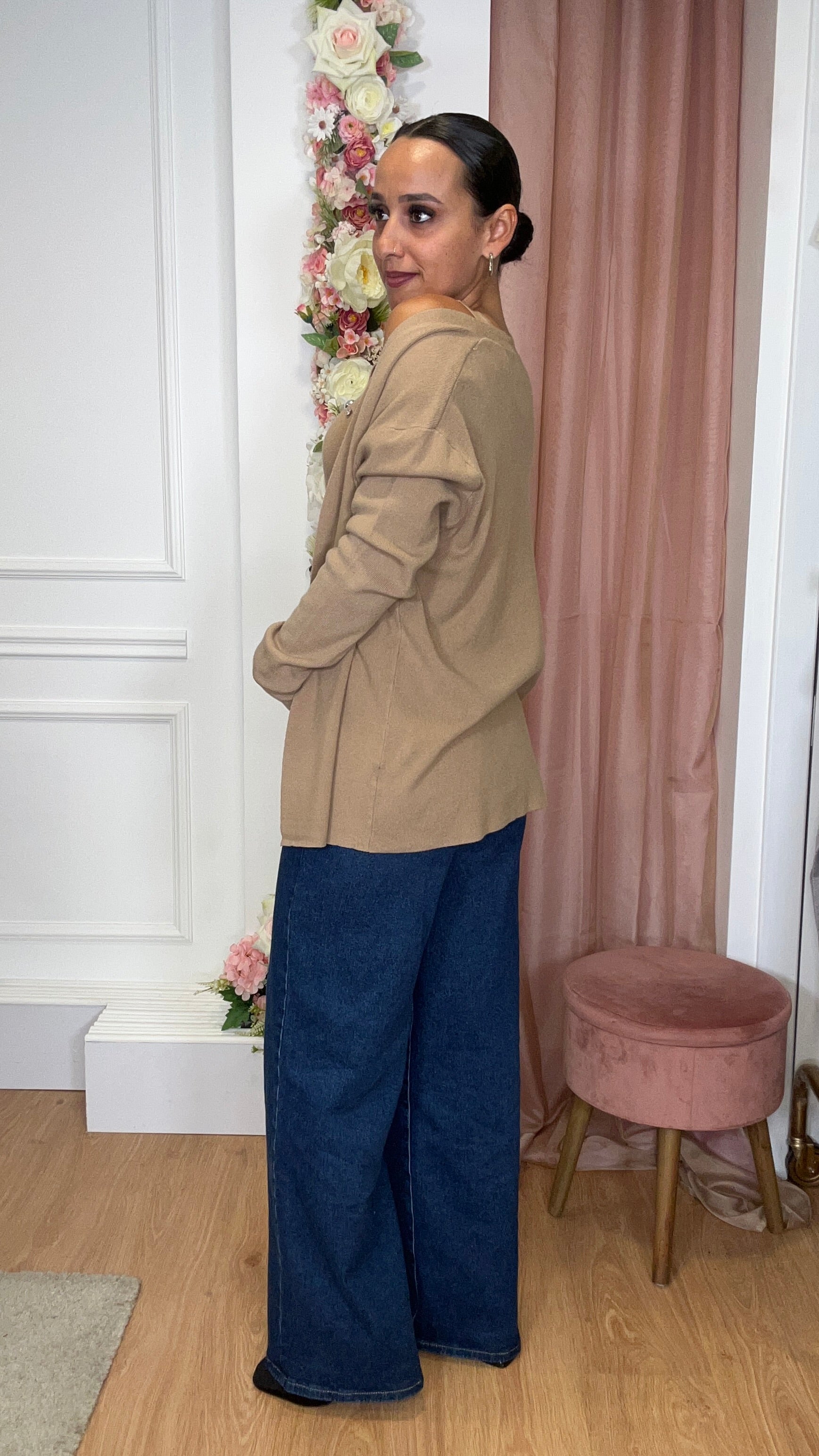 Conjunto Top com brilhos + Casaco Camel