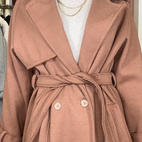 Casaco de Fazenda Comprido Texturado Castanho