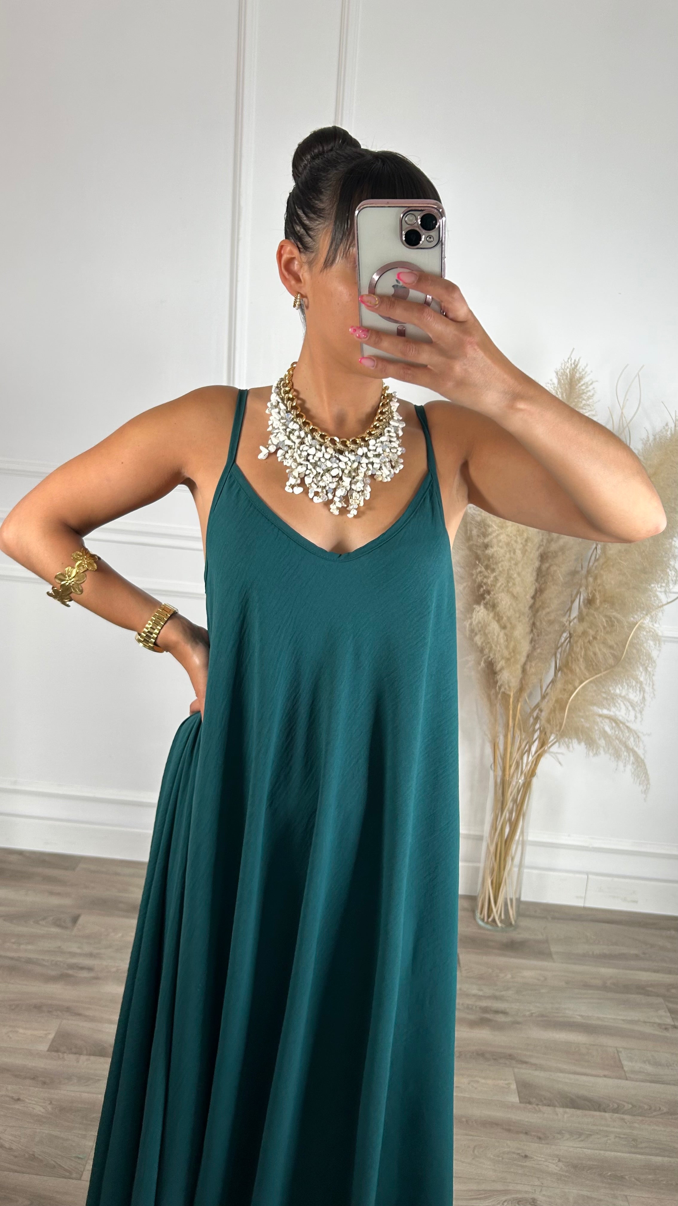 Vestido oversize de alças Verde Esmeralda