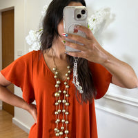 Vestido oversize com folho na manga em Tijolo