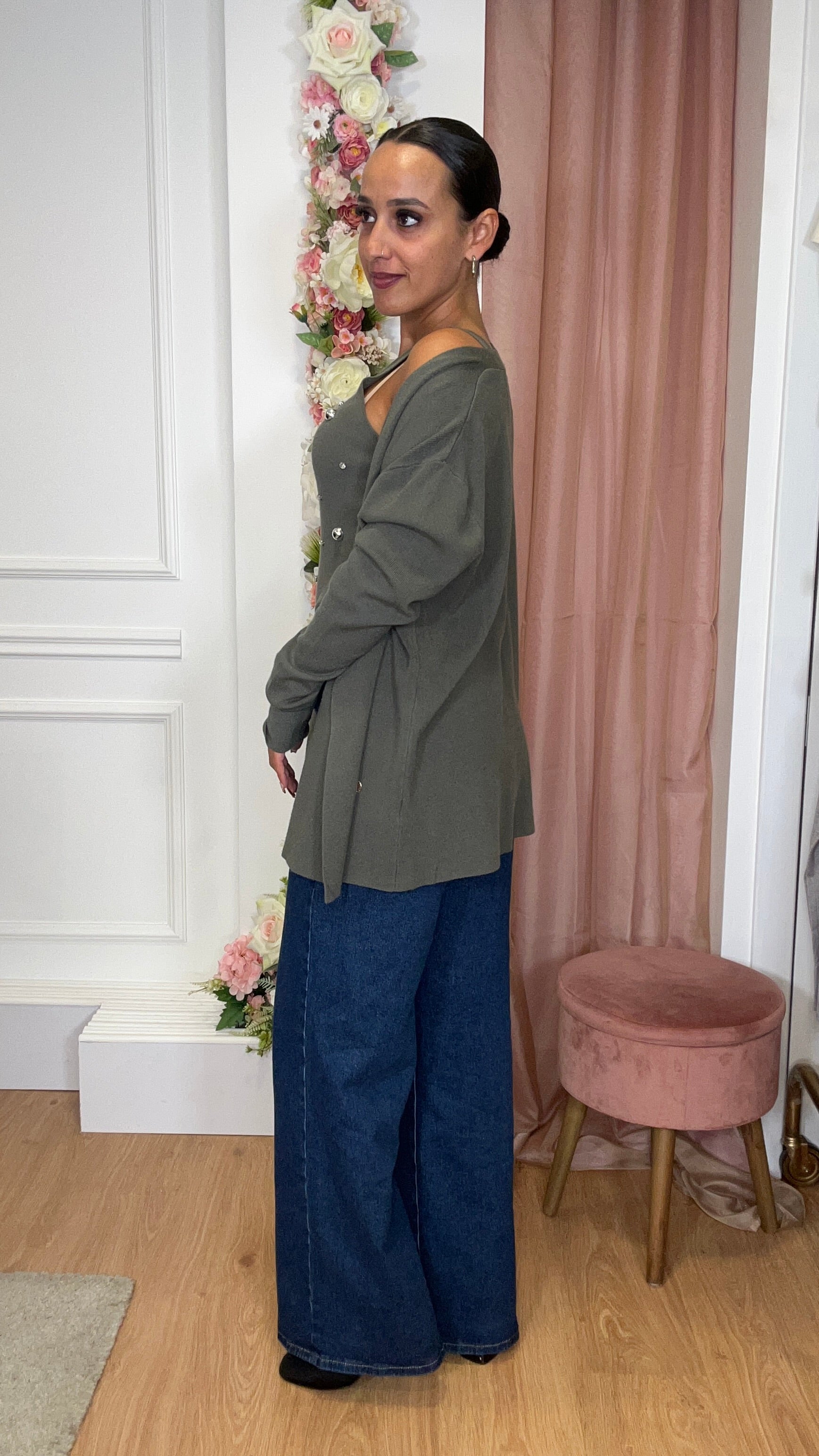 Conjunto Top com brilhos + Casaco Verde Seco