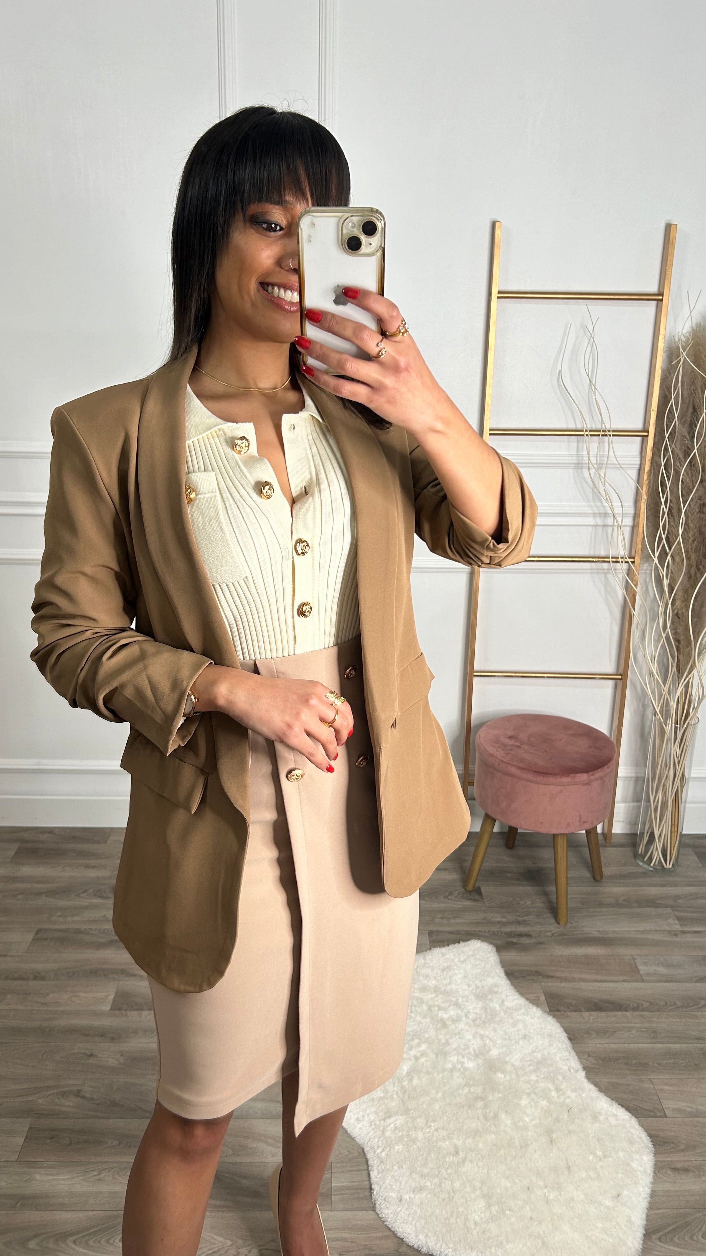 Blazer Manga Repuxada Camel