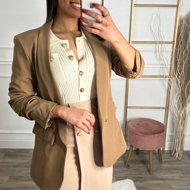 Blazer Manga Repuxada Camel