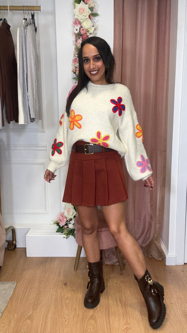 Camisola malha com flores 3.0 Branca