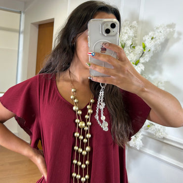 Vestido oversize com folho na manga em Bordo