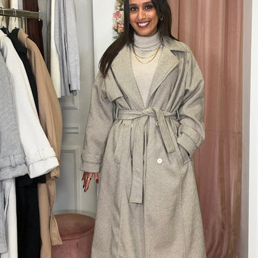 Casaco de Fazenda Comprido Texturado Riscas Camel