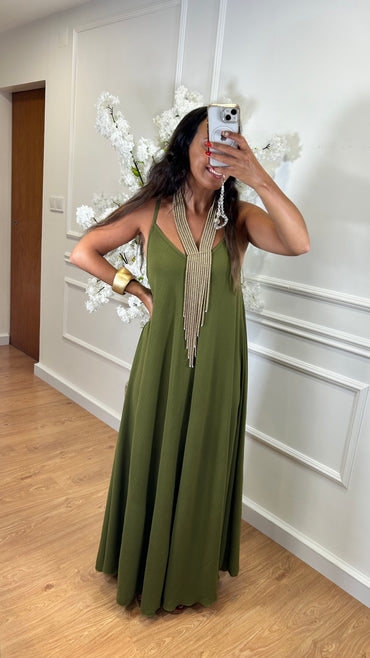 Vestido oversize de alças Verde Oliva