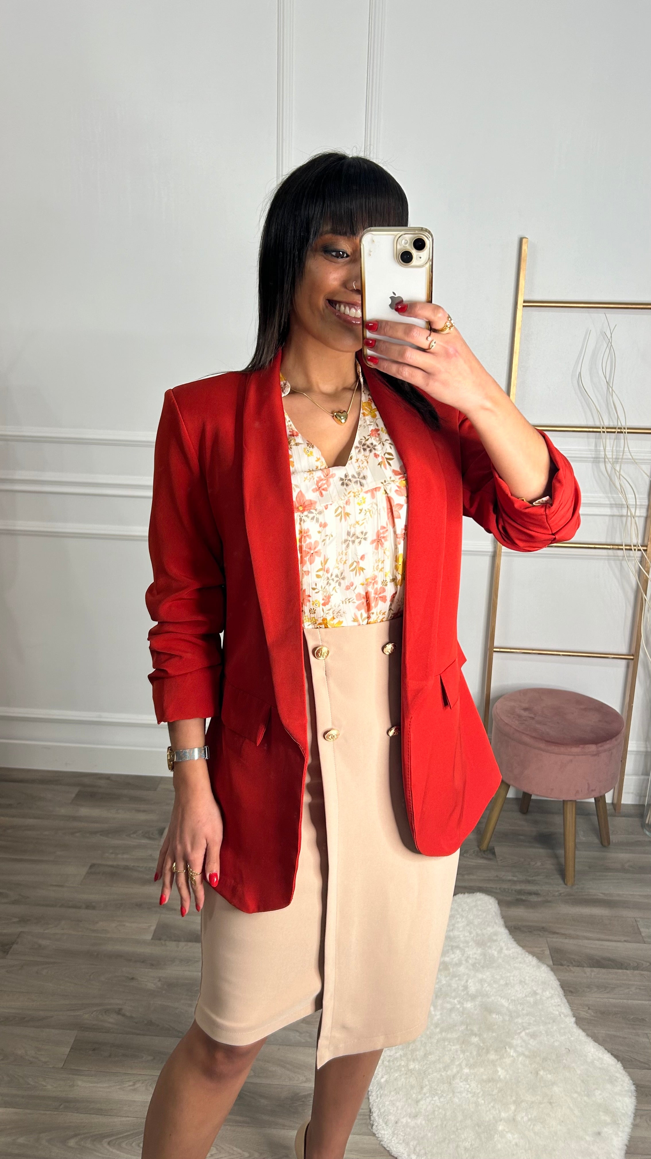 Blazer Manga Repuxada Vermelho Tijolo