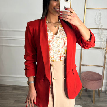 Blazer Manga Repuxada Vermelho Tijolo