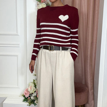 Camisola malha com Coração em Bordeaux