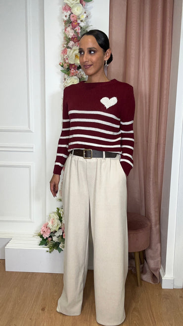 Camisola malha com Coração em Bordeaux