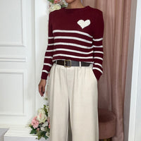 Camisola malha com Coração em Bordeaux