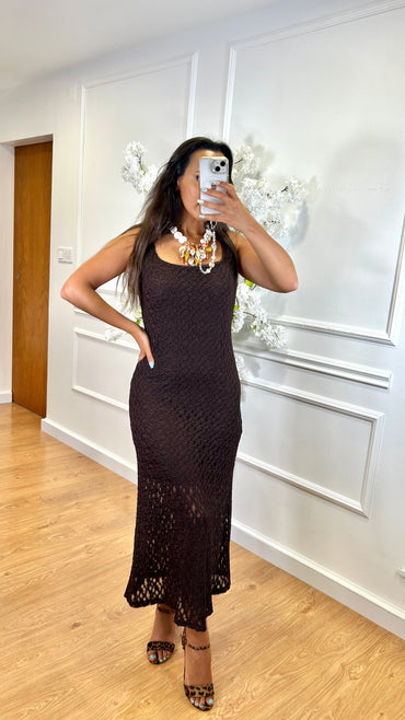 Vestido de Renda comprido Castanho