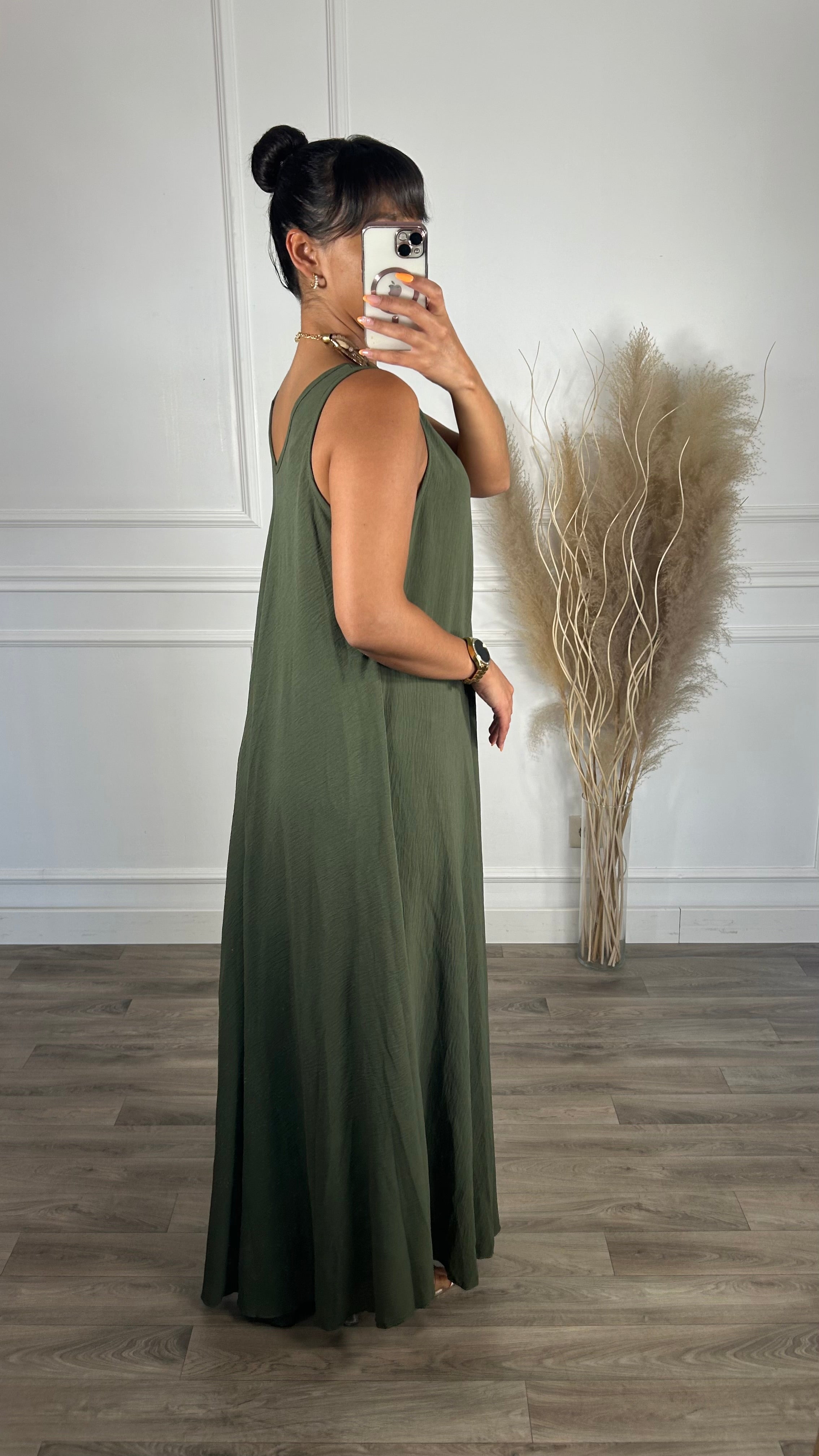 Vestido oversize de alça grossa Verde tropa