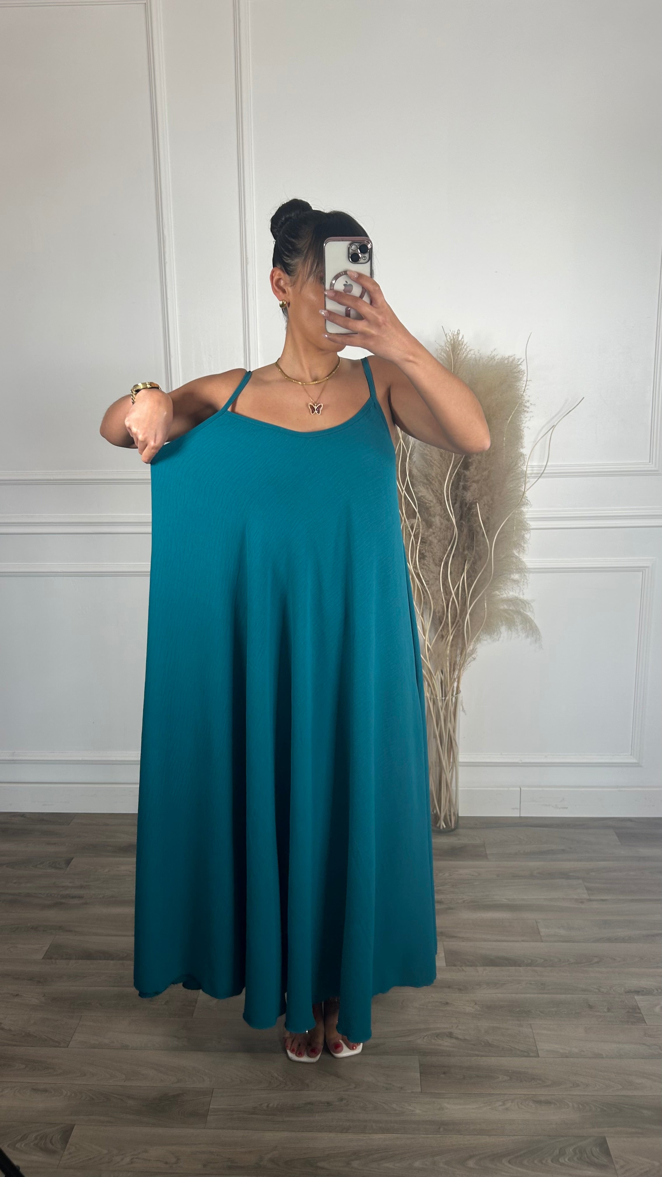 Vestido oversize de alças Azul petróleo