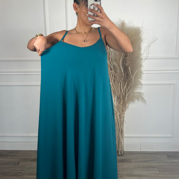 Vestido oversize de alças Azul petróleo